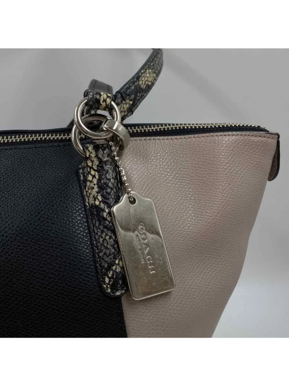 Coach Black Taupe Leather Luxury Colorblock Purse Snakeskin